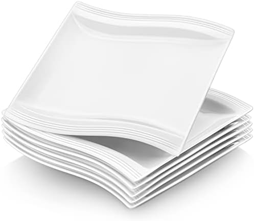 MALACASA Ploče za večeru od bijele kvadratne ploče - 10 inča Porcelanski porculan set od 6, moderne keramičke