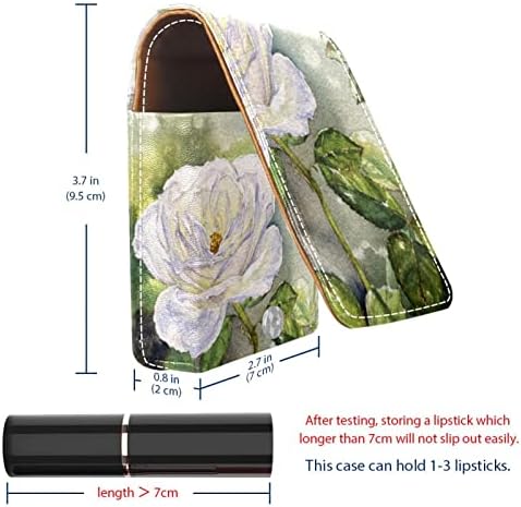 ORYUEKAN ruž za usne sa ogledalom slatka prenosiva torba za šminkanje kozmetička torbica, Akvarelni cvijet bijela ruža Vintage Floral