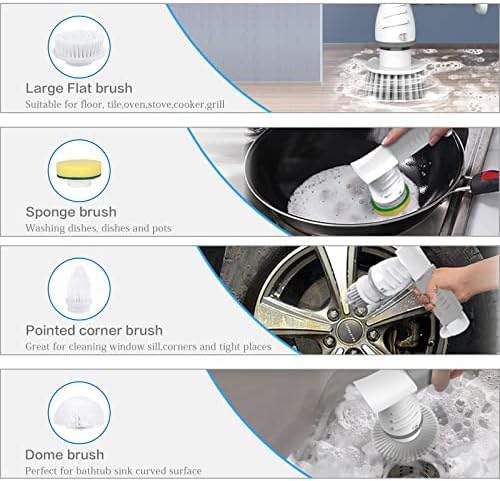 Power Scribber Električna četkica za čišćenje sa 5 zamjenjivih glava, 420Rpm Dugotrajna kupatilo Punjiva četkica za piling, prijenosni alat za čišćenje domaćinstava za kuhinjski tablica