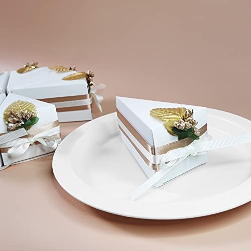 Evanto 30 kom bombona bombona, oblik torte Zlatna sjećanja stil bombon poklon kutija sa bijelim i ružičastim vrpcama za rođendanski tuš zabava na otvorenom ukras vjenčanja