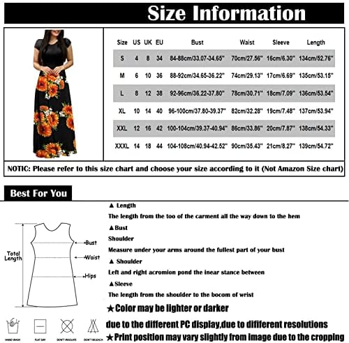 Fragarn Womens haljine midi duljine, ženska modna casual tiska okrugla vrat kratkih rukava duge haljine velike veličine