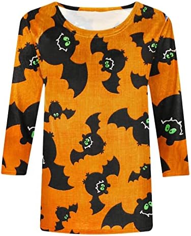 Ženska halloween ispisana labava majica srednje dužine 3/4 rukava bluza okrugla vrat casual