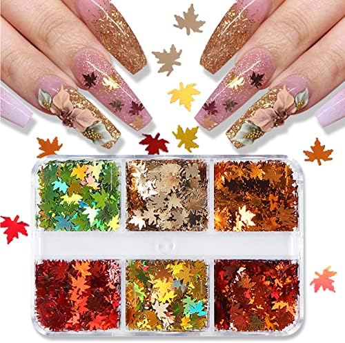 6 mreže javorov list nail šljokice jesen noktiju Decals jesen Nail Art Glitter dizajn holografski