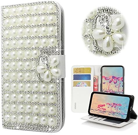 STENES iPhone SE Case-STYLISH - 3D Handmade Bling Crystal Pearl Lattice Sexy Lips Wallet Slotovi za kreditne