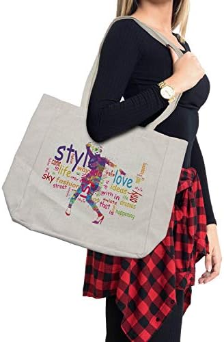 Ambesonne Fashion torba za kupovinu, ženska silueta sa šarenim mrljama Love dress Happiness tematski