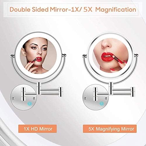 Edossa 8 zidno ogledalo za šminkanje 5X zidno ogledalo za šminkanje dvostrano dodirno dugme i podesivo