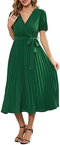 Kulywon Women Ljetne haljine 2023 Ležerni omotač V izrez Ruched kratki rukav Maxi haljina visokog