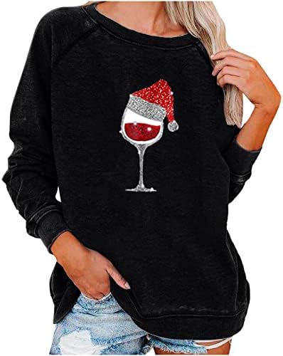 Ženske božićne majice Moda 2023 Novogodišnja Crewneck Dugi rukav Duks s dugim rukavima Čvrsti smiješni grafički džemper Vintage Top