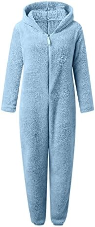 Ženski slatki Sherpa Romper flis Onesie pidžama Jednodijelni Patentni zatvarač Plus Veličina kombinezon s kapuljačom plišana odjeća za spavanje