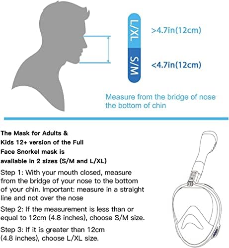 Jwintee Full FACK Snorkel maska, ronilačka maska ​​za djecu i odrasle, 180 ° panoramski pogled snorkel maska