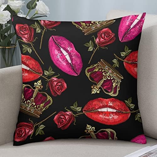 Vezne usne, ruže cvijeće i jastuk od krune navlake sa zip kvadratnim jastučnim jastučićima zaštitnika za kauč na razvlačenje u krevetu