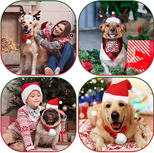 4 kom Podesivi 3D božićni pas Santa šešir, božićni klasični bivolski plairani kućni ljubimci, božićni jeleni rožnjak traka za glavu sa ušima Pet kostim dodataka za pse i mačke