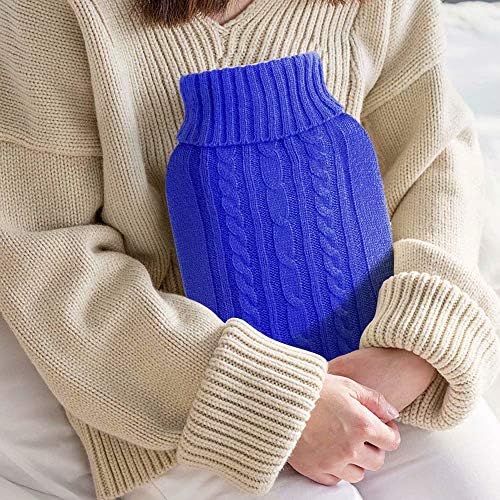 Klasična gumena prozirna flaša za toplu vodu 2 litra-prenosiva, za višekratnu upotrebu sa pletenim poklopcem - plava