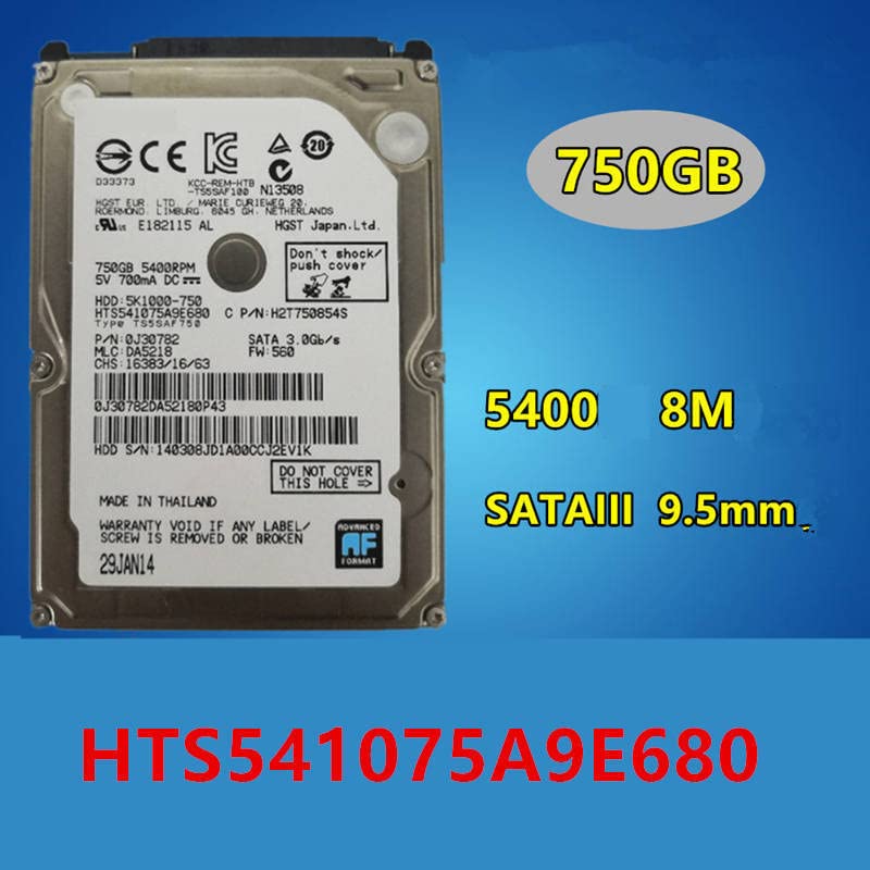 HDD za HGST 750GB 2,5 SATA 6 GB / S 8MB 5400RPM 9,5 mm za unutarnji tvrdi disk za prenosnu tvrd HDD za HTS541075A9E680