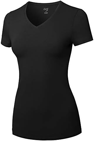 STARJJ Womens osnovni aktivni Strethcy Slim Fit Bodycon V-izrez & Crewneck kratki rukav T-Shirt Top