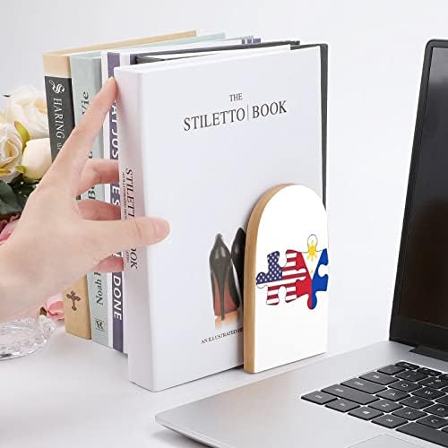SAD i Filipinski zastavu Puzzle Bookends dekorativni Print Drvo završava knjiga za police paket 1 par