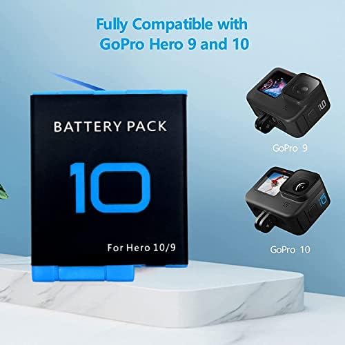 HERO 10 Zamjena baterije 3 paketa i 3-kanalni heroj 10 punjač kompatibilan sa Gopro Herovim