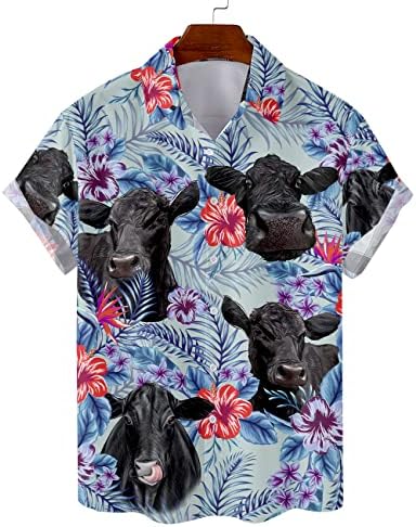 Porodični pokloni Kraljevine Tropska krava Havajski majice za muškarce Žene, Cvjetni kravlje farme na majica kratkih rukava Havajska majica