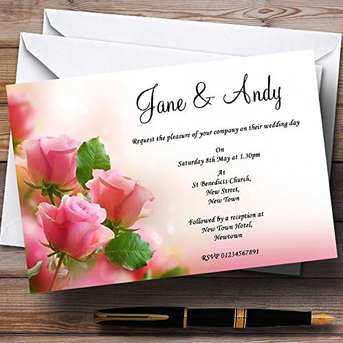 The Card Zool Divno meko ružičaste pastelne ruže personalizirane večernje prijemne pozivnice