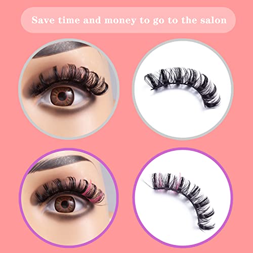 Pink Lashes Colored False lashes Wispy Curly Russian Strip Fake Lashes Fluffy Cat-Eye Lash Faux Mink Lashes