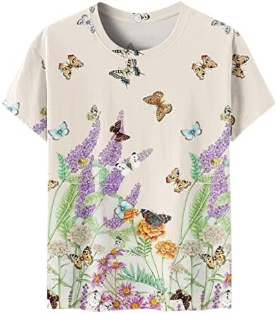 Crewneck bluze za dame kratki rukav Butterfly Grafički opušteni lounge Bluuses Thirts Teen Girls XA