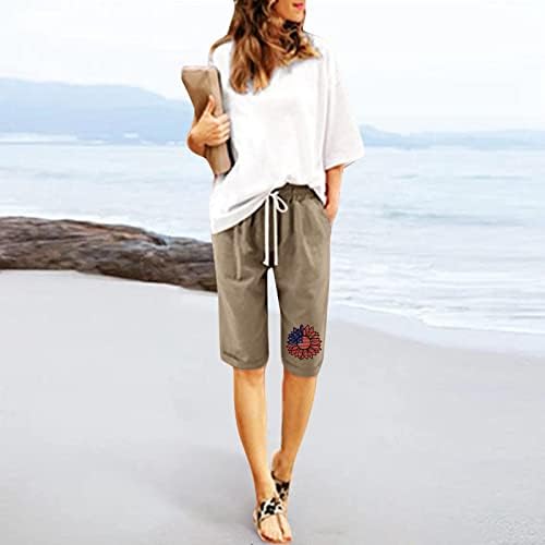 Četvrta kratke hlače Žene Elastična visoka struka Američka zastava Bermuda Shorts Loot FIT Ljeto udobne kratke hlače sa džepovima