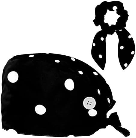 Male bijele polke na crnim podesivim bouffan kape kape za radnu kapu sa lukom za kosu