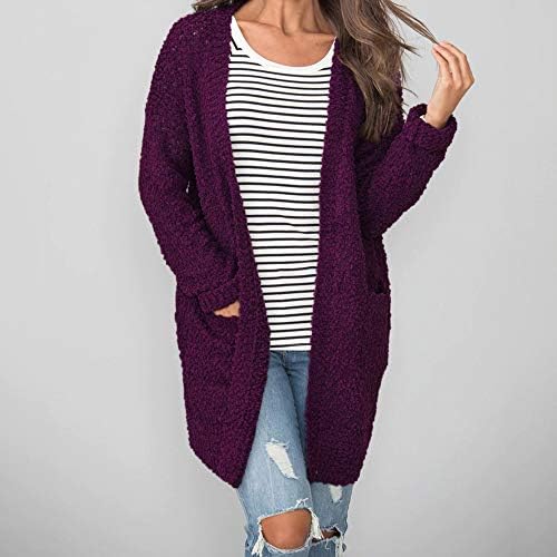 Listha zimski džemper kardigan za žene tople vunene džepove od čvrste kapute casual odjeća