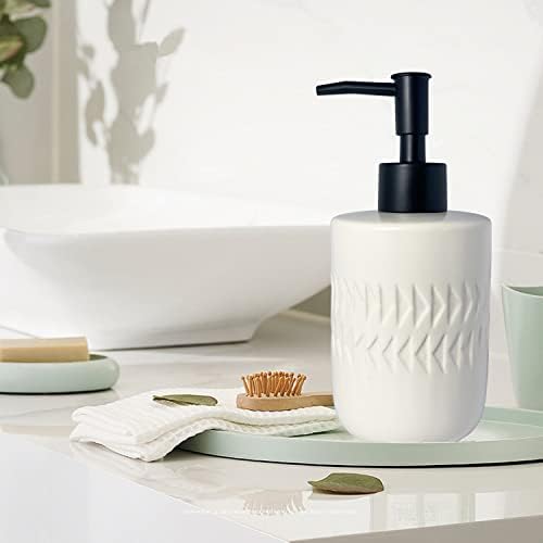 Bijeli sapun sa mat crnom pumpom za kupaonicu, cilindrični raspršivač losiona, 12oz keramički reljefni raspored ručnog posuda, punjenje tekućih raspršivača za kuhinjskog sudopera