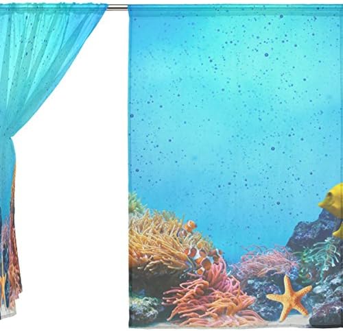 Cvjetni podvodni koraljne grebene polukruže prozor Voile Drapes Panels Liječenje-55x84in za dnevni