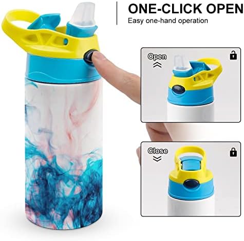 Dječija flaša za vodu, flaša za vodu izolovana dimom mastilom od nerđajućeg čelika sa slamkom, lako otvorena