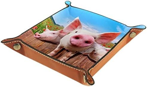 Kožna posuda za valet, kockica preklopna držač kvadratnog drveta, obrub Organizator za promjenu kovanice, svinje životinjskih životinja