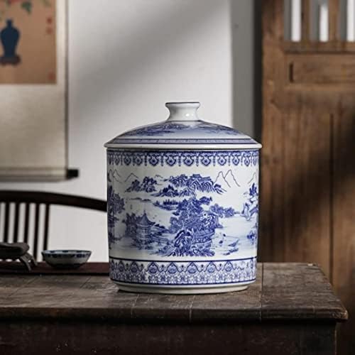 CNPraz Plavi i bijeli kineski đumbir, tradicionalni antikni hram Jar Vase sa poklopcem, Kina Ming stil keramičke čajne staklenke umjetnička djela ručna ukras