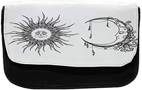 Lunarable Sketchy pernica, znak za sunce i Mjesec, torba za olovku od tkanine sa dvostrukim patentnim zatvaračem, 8,5 x 5,5, bijela i Crna