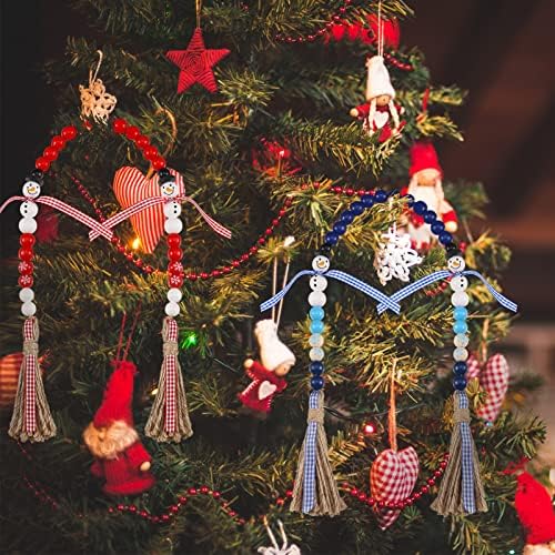 Xinrui 2 komada zimske drvene perlice sa resilicama, ukrasi sa seoskim kućama drvene perle Garland Tired ladice Dekor rustikalni zid viseći za božićno drvce Kućni dekor, plava