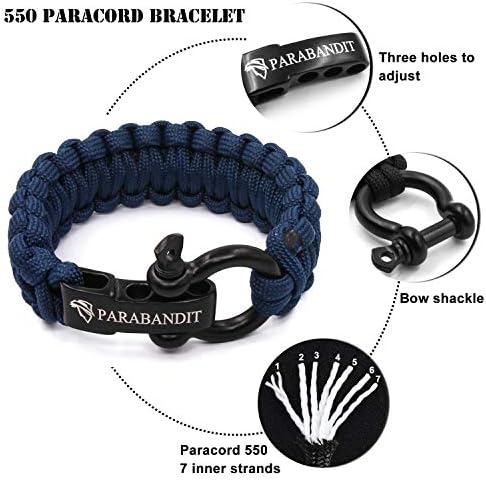Parabandit 550 lb narukvica za preživljavanje od nehrđajućeg čelika crne kopče, dostupno u 3 podesive veličine