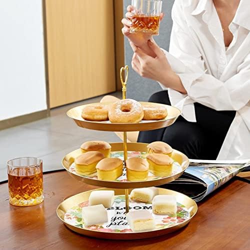Set za prikaz desertnog stola, Zlatni stalak za kolače, Štandovi za deserte, 3-slojni poslužavnik za serviranje,