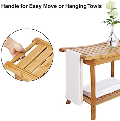 Robmet bambusov tuš sjedalo s ručkama, prijenosni tuš klupa tuš stolica sa prostorom-efikasnim policama za skladištenje, drvena spa kupa za kupanje za kupatilo i iznutra tuš