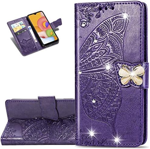 LEMAXELERS iPhone SE 2020 Case Bling Diamond Butterfly Embossed Wallet Flip PU kožni Slotovi za magnetne kartice