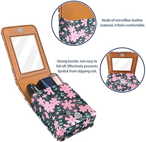 ORYUEKAN ruž za usne sa ogledalom slatka prenosiva torba za šminkanje kozmetička torbica, pink Flower Spring Cartoon Floral