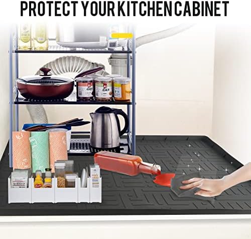 Pod sudoperskom prostirkom za kuhinju, 34 x22 silikonska vodootporna prostirka za sudopcu za kupatilo za oblogu za ormar za zaštitu od sudopera za kuhinjsko sudoper Organizator i skladištenje za dno kuhinjskog sudopera - siva