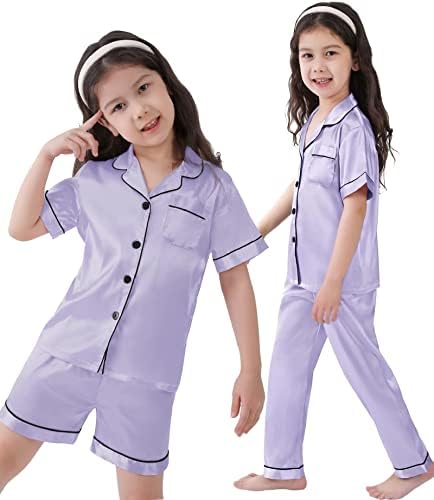SWOMOG 3 kom djeca djevojke dječaci saten pidžame Set svile dugme-Down PJs Setovi Meki Salon Setovi kratki rukav Sleepwear