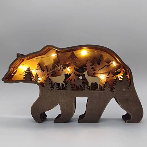 Haofy 3D drveni viljuškar / medvjed, boxwood elk / medvjed figurice sa lakim niz, obrtnim drvenim drva za obrt