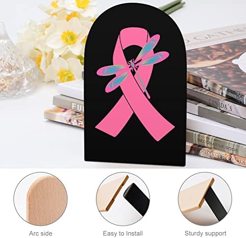 Traka za rak dojke Pink Dragonfly Wood Decorative Bookends Non-Skid Book End za police 1 par 7 X 5 inča
