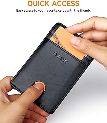 Buffway muški Slim novčanik, minimalistički tanki držač kožne kreditne kartice s džepom s RFID blokadom za radna putovanja