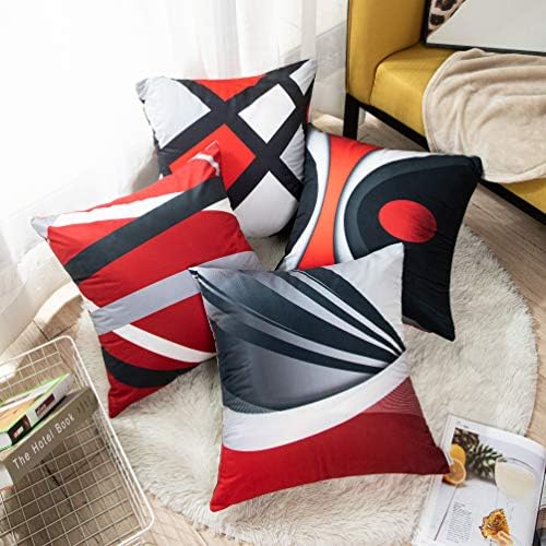 Emvency set od 4 baca jastuk navlake Moderne apstraktne crvene pruge sivi crni bijeli akrilni