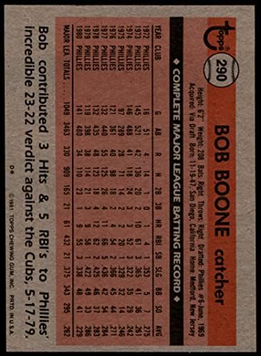 1981 TOPPS 290 Bob Boone Philadelphia Phillies Ex / MT Phillies