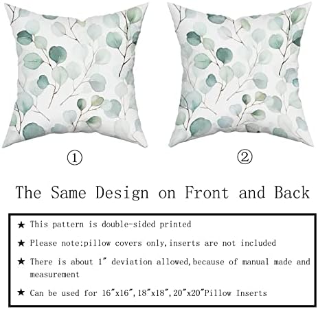 Sage Zeleni jastuk pokriva 18x18 inča opružne akvarele cvjetne eukaliptuse grane ukrasne listove jastuci
