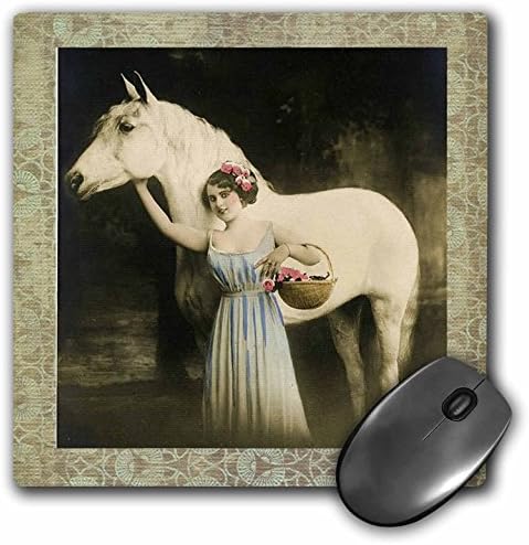 3drose LLC 8 x 8 x 0,25 inča podloga za miša, Vintage photo Girl i konj