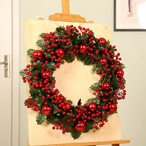 SDFGH božićni vijenac 50cm sa crvenim voćem zelenim lišćem cvjetno vijenca za kućnu dekor zabave u prednjem dijelu vrata
